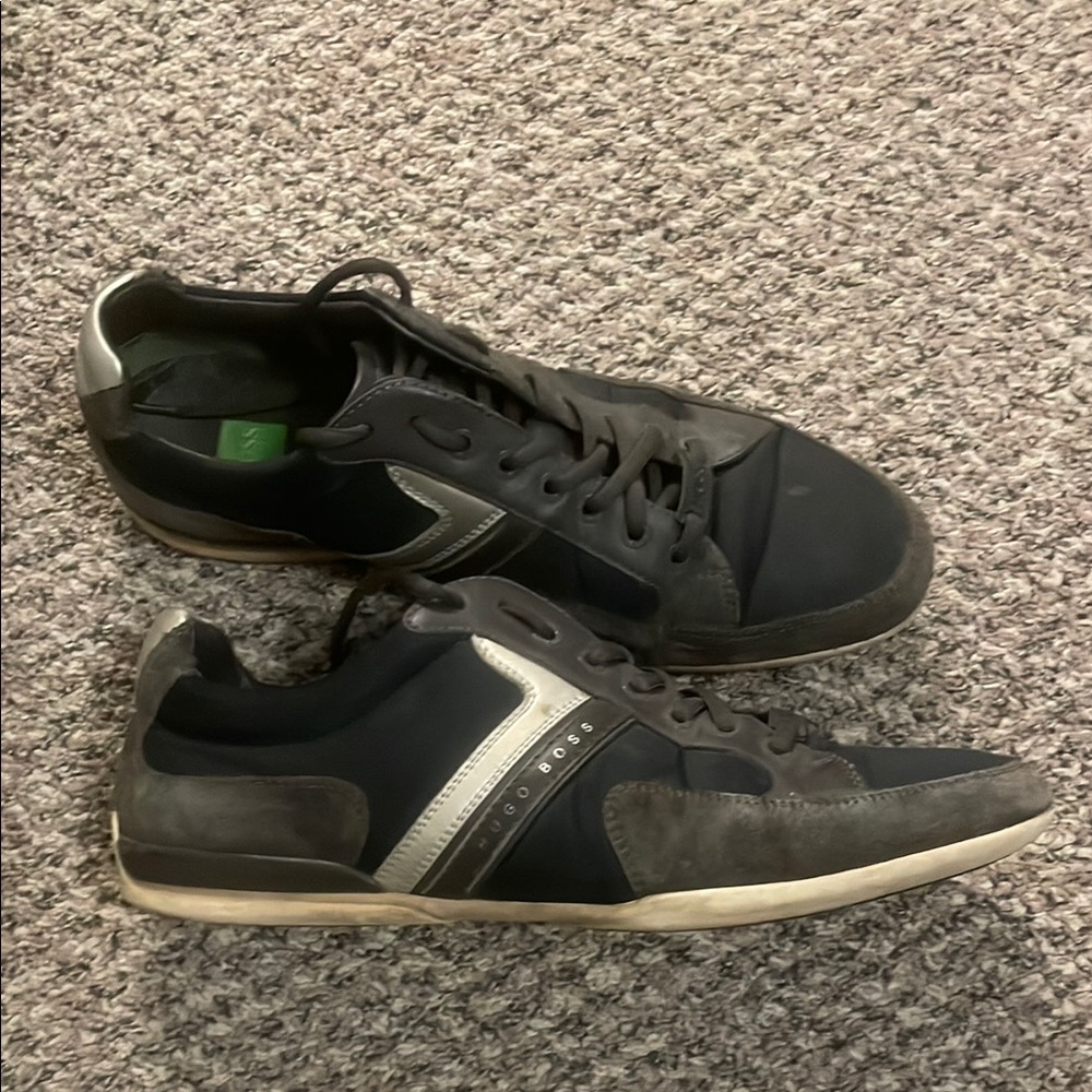 Hugo BOSS Gray Leather Spacit Lace up Sneaker